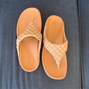 Strive Quilted Tan Thong Sandals with Stud Detail